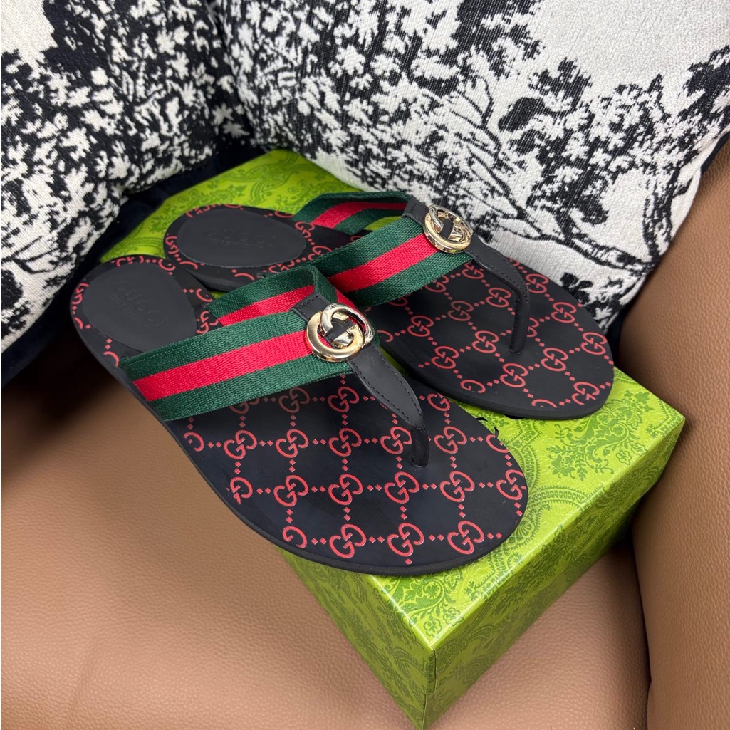 Gucci Gg Kika Web Stripe Flat Thong Sandals